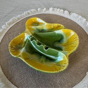 Vintage Royal Haeger Ashtray Green Yellow Drip Glaze Mid Century Modern Pottery